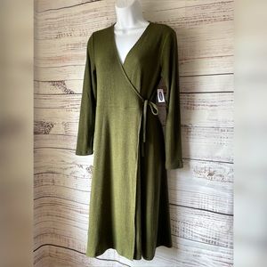 Olive Sweater Long Sleeve Wrap Dress